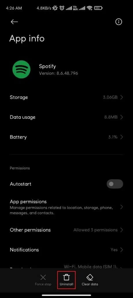 uninstall-option-in-android-spotify-wont-open-460x1024-1 إصلاح عدم فتح Spotify على Windows 10