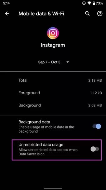 unrestriced-data-usage_7c4a12eb7455b3a1ce1ef1cadcf29289 أفضل 9 طرق لإصلاح عدم سماح Instagram لك بالنشر