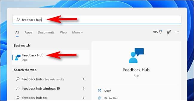 win11_run_feedback_hub لماذا لا يمكنني تغيير حجم قائمة ابدأ أو شريط المهام في Windows 11؟
