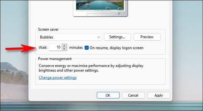 win11_screensaver_wait كيفية استخدام شاشة التوقف في Windows 11