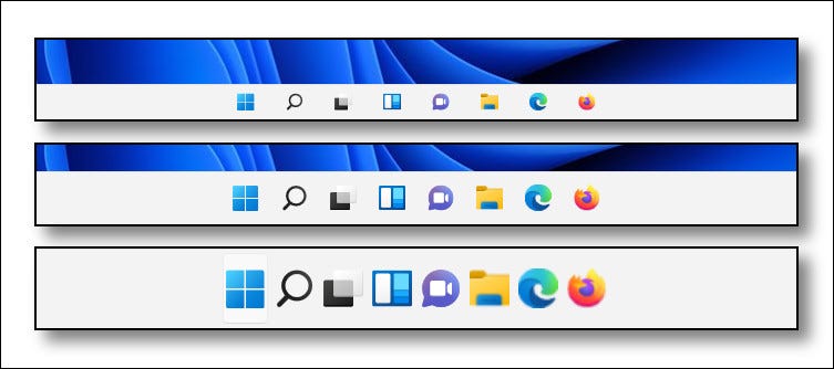 win11_taskbar_three_sizes-1 لماذا لا يمكنني تغيير حجم قائمة ابدأ أو شريط المهام في Windows 11؟