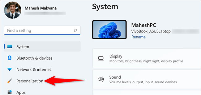 1-personalization-settings كيفية تعطيل صوت بدء التشغيل على Windows 11
