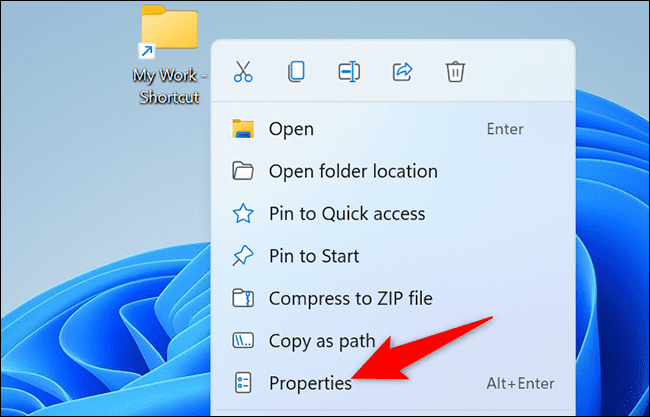 2-desktop-shortcut-properties كيفية تعيين اختصار لوحة المفاتيح لفتح مجلد على Windows 11
