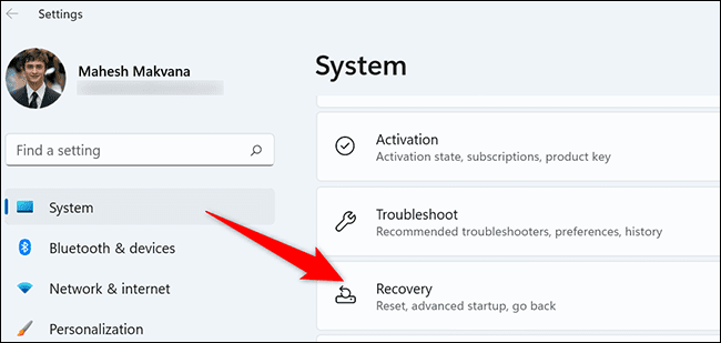 2-recovery-options كيفية إعادة ضبط المصنع لجهاز كمبيوتر يعمل بنظام Windows 11