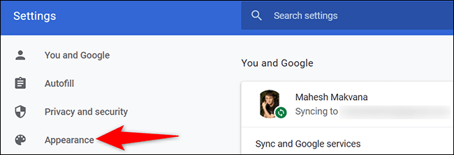 3-chrome-appearance كيفية جعل Google صفحتك الرئيسية في Chrome أو Firefox أو Edge أو Safari