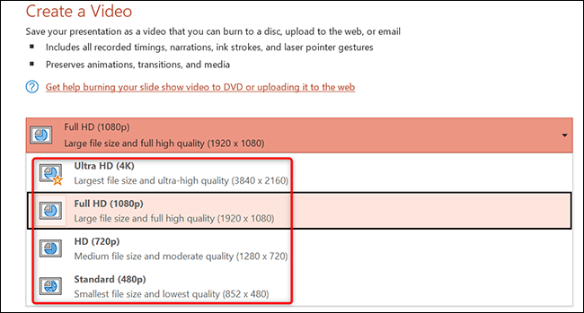 5-powerpoint-select-video-quality كيفية تحويل عرض تقديمي من Microsoft PowerPoint إلى مقطع فيديو