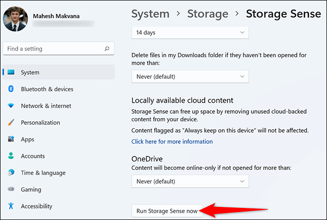7-run-storage-sense كيفية إفراغ سلة المحذوفات تلقائيًا في Windows 11