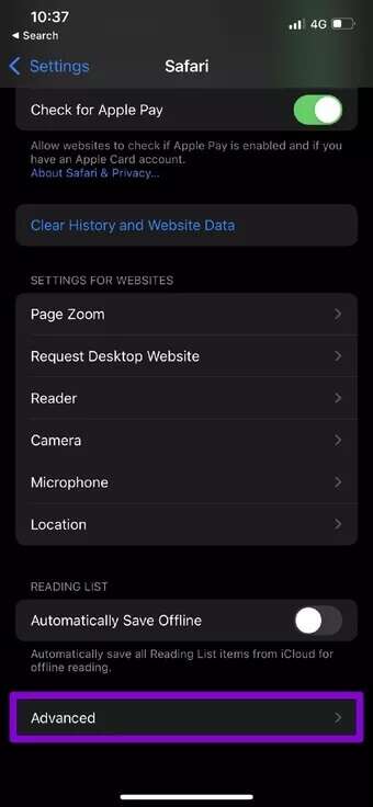 Advanced-Settings-on-Safari_7c4a12eb7455b3a1ce1ef1cadcf29289-340x736 أفضل 7 طرق لإصلاح تعطل Safari على iPhone