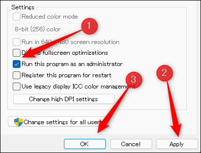 Apply-the-option-to-always-open-the-app-as-an-admin. كيفية فتح التطبيق دائمًا كمسؤول على Windows 11