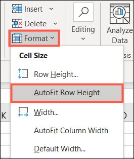 AutoFitRowHeight-ExcelResizeCells كيفية تقليص الخلايا أو توسيعها لاحتواء النص في Microsoft Excel