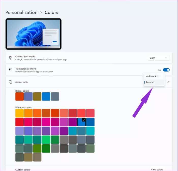 Change-the-accent-color-by-using-the-Accent-color-dropdown-menu_935adec67b324b146ff212ec4c69054f-700x674 كيفية تغيير السمة في Windows 11
