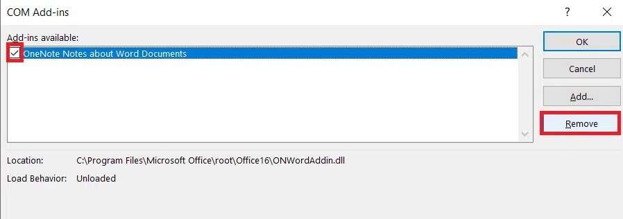 Check-the-box-for-Add-ins-and-click-on-Remove-then-OK-898x316 حل مشكلة توقف Microsoft Office Word عن العمل Windows 10
