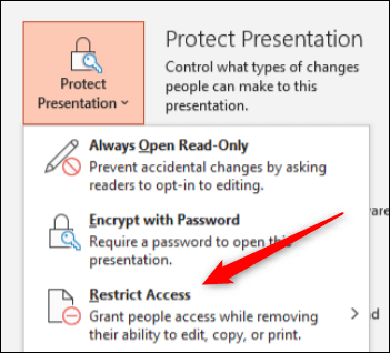 Click-Restrict-Access. هل يمكنني منع الناس من تحرير عرض PowerPoint التقديمي الخاص بي؟
