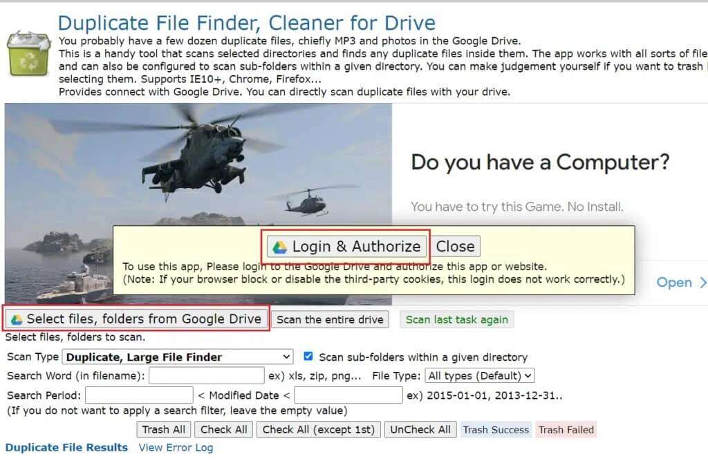 Click-on-Select-files-folders-from-Google-Drive-and-then-Login-Authorize-1024x667-1-1024x667 كيفية إزالة الملفات المكررة في Google Drive