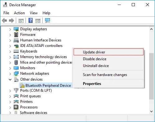 Expand-Other-devices-then-right-click-on-Bluetooth-Peripheral-Device-and-select-Update-driver-499x395 إصلاح شاشة الموت الصفراء على Windows 10