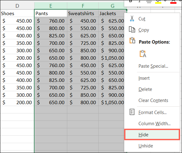 Hide-ExcelColumns كيفية إخفاء أو إظهار الأعمدة في Microsoft Excel