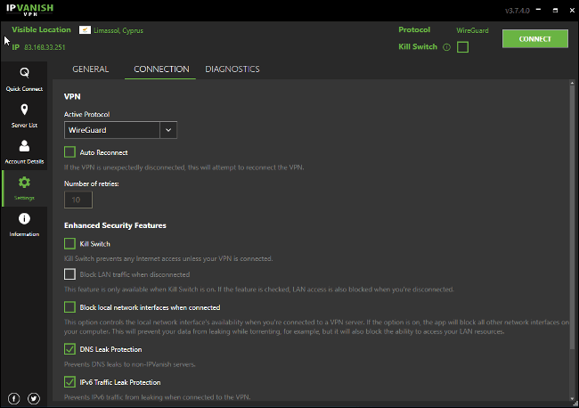 IPVanish-settings NordVPN مقابل IPVanish: إليك VPN الأفضل ؟