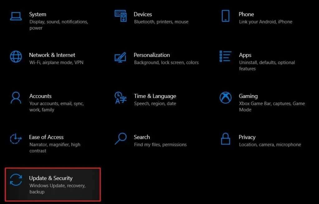 In-settings-click-on-update-and-security-1024x654-1-1024x654 كيفية تمهيد Windows 10 في وضع الاسترداد