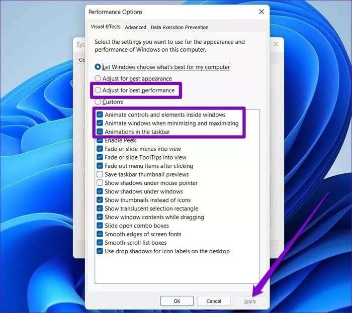 Performance-Options_935adec67b324b146ff212ec4c69054f-700x623 أفضل 3 طرق لإيقاف تشغيل الرسوم المتحركة في Windows 11