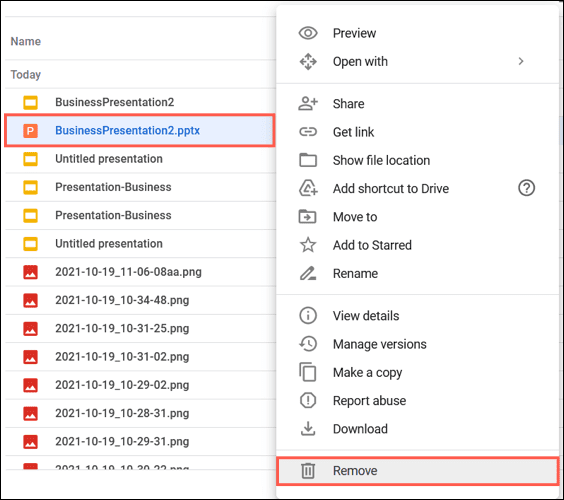 RemoveFileGoogleDrive-PowerPointToGoogleSlides كيفية تحويل PowerPoint إلى Google Slides