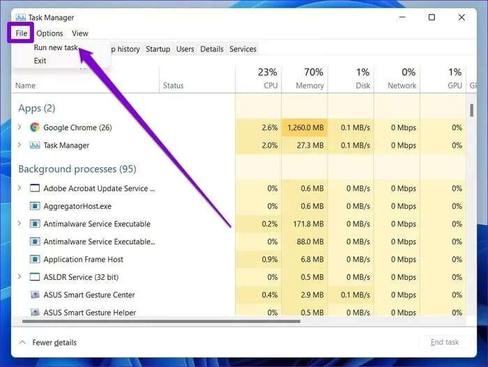 Run-New-Task-on-Windows-11_935adec67b324b146ff212ec4c69054f-700x527 أفضل 7 طرق لإصلاح اختفاء شريط المهام أو فقدانه على Windows 11