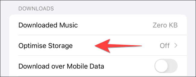 Select-Optimise-storage-in-Music كيفية مسح ذاكرة التخزين المؤقت على iPhone و iPad