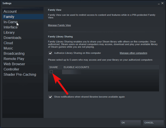 Share-with-eligible-accounts-checkbox كيفية مشاركة الألعاب على Steam