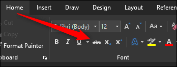 Strikethrough-button-location-in-Word كيفية رسم نص يتوسطه خط في Microsoft Word