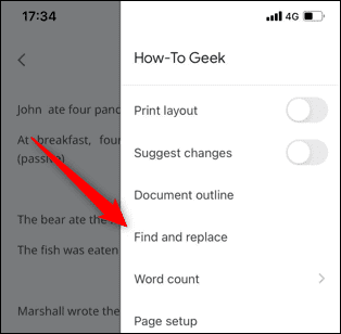 Tap-Find-and-Replace. كيفية البحث في Google Docs
