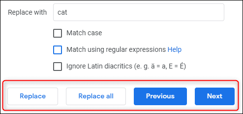 The-replace-and-navigation-buttons. كيفية البحث في Google Docs