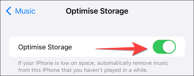Toggle-on-switch-for-optimize-storage-in-music كيفية مسح ذاكرة التخزين المؤقت على iPhone و iPad