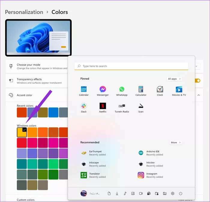 Use-the-Show-your-color-on-Start-and-taskbar-slider-to-change-the-color-of-these-two-elements_935adec67b324b146ff212ec4c69054f-700x672 كيفية تغيير السمة في Windows 11