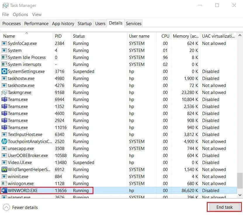WINWORD.EXE-End-Task-832x740 حل مشكلة توقف Microsoft Office Word عن العمل Windows 10