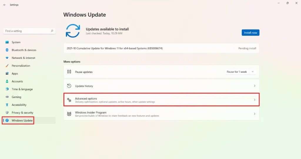 advanced-option-in-windows-update-section-of-setti-1024x542-1-1024x542 كيفية زيادة سرعة الإنترنت في Windows 11