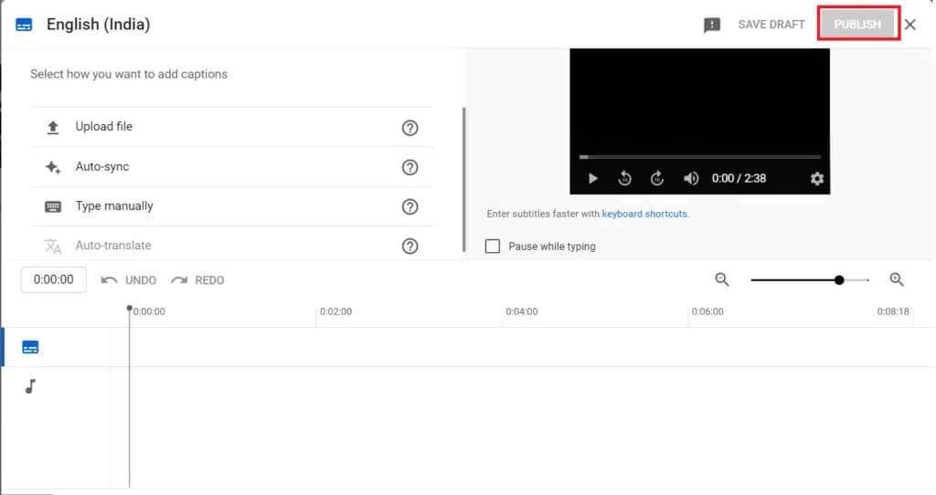 after-adding-subtitles-click-on-publish-button-1024x542-1-1024x542 كيفية إضافة الترجمة إلى الفيلم بشكل دائم