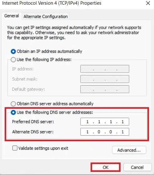 alternate-dns-server-settings-493x560 كيفية زيادة سرعة الإنترنت في Windows 11