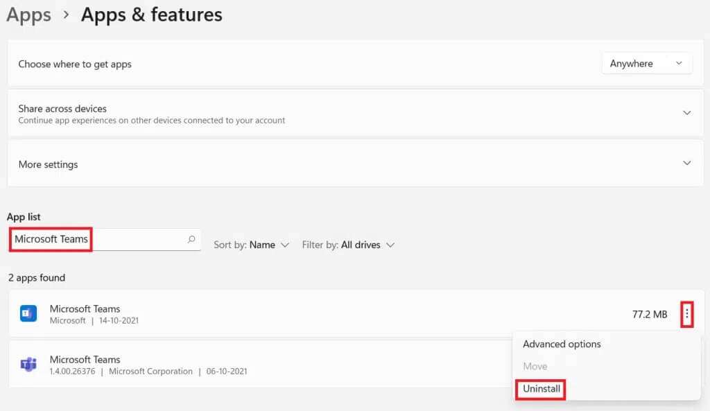 apps-and-features-section-in-settings-app-1024x593-1-1024x593 كيفية منع Microsoft Teams من الفتح تلقائيًا على Windows 11