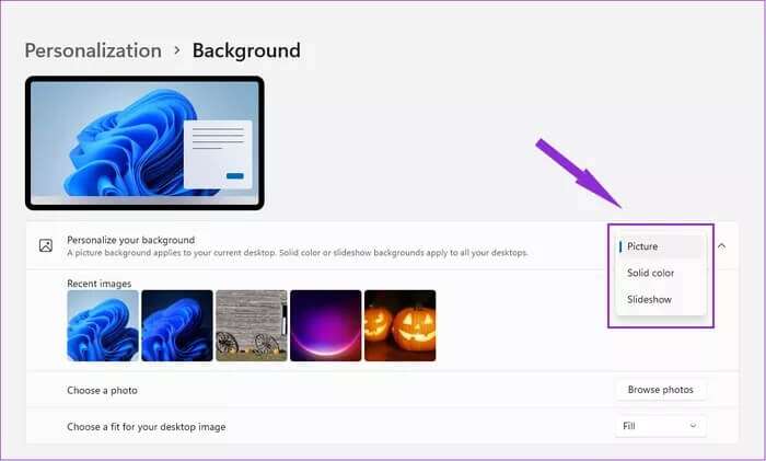 choose-one-of-the-options-from-dropdown-menu-for-background_2021-10-13-094451_935adec67b324b146ff212ec4c69054f-700x421 كيفية تغيير السمة في Windows 11