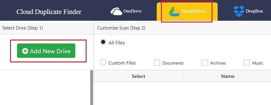 click-on-add-new-drive-in-cloud-duplicate-finder-1-889x345 كيفية إزالة الملفات المكررة في Google Drive