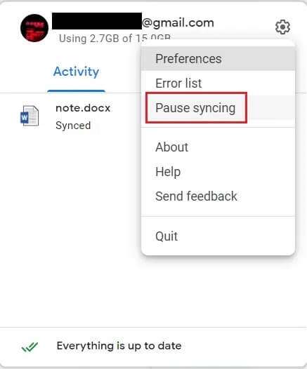 click-on-settings-icon-and-select-pause-syncing-in-google-drive-from-the-taskbar-437x526 كيفية إزالة الملفات المكررة في Google Drive