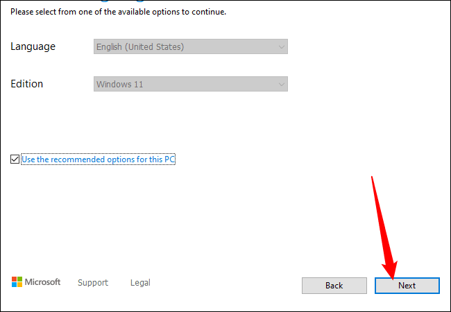 click_next_dont_change_language كيفية إنشاء محرك أقراص USB قابل للتشغيل بنظام Windows 11