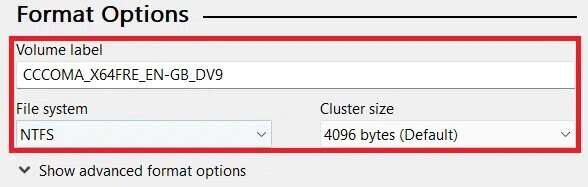different-settings-under-format-options-588x187 كيفية إنشاء محرك أقراص USB قابل للتشغيل بنظام Windows 11