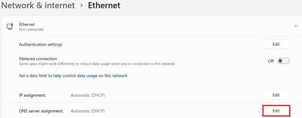 dns-server-assignment-option-in-ethernet-option-1024x400-1-1024x400 كيفية تغيير خادم DNS على Windows 11