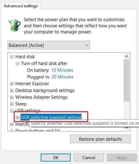 double-click-on-usb-selective-supend-settings-in-usb-settings-in-Change-advanced-power-settings-window-454x535 إصلاح عدم عمل قارئ بطاقة Realtek على  Windows 10