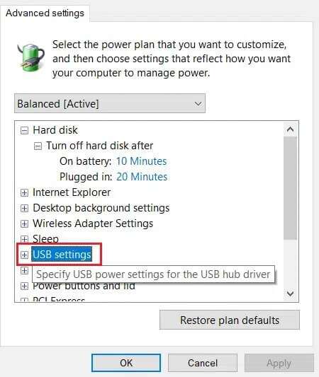double-click-on-usb-settings-option-in-Change-advanced-power-settings-window-450x533 إصلاح عدم عمل قارئ بطاقة Realtek على  Windows 10