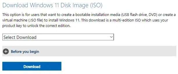 download-option-for-windows-11-iso-612x255 كيفية إنشاء محرك أقراص USB قابل للتشغيل بنظام Windows 11