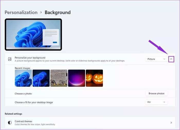 dropdown-menu-next-to-Personalize-your-background_935adec67b324b146ff212ec4c69054f-700x505 كيفية تغيير السمة في Windows 11