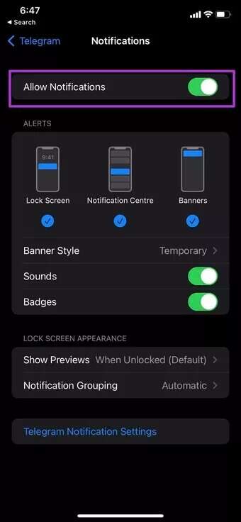 enable-allow-notification-for-telegram_7c4a12eb7455b3a1ce1ef1cadcf29289-340x736 أفضل 9 طرق لإصلاح عدم عرض Telegram الإشعارات على iPhone
