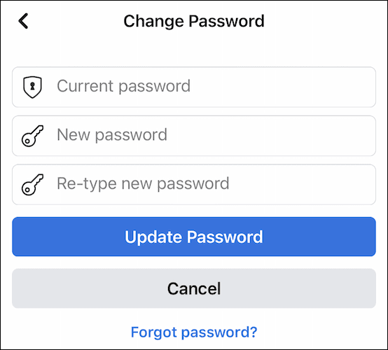 enter-your-current-password-new-passwords-and-tap-update-password كيفية تغيير كلمة مرور Facebook الخاصة بك
