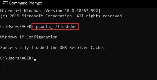 execute-the-command-to-flushdns-in-ipconfig-in-cmd-or-command-prompt-593x304 إصلاح الكمبيوتر المحمول من HP غير متصل بشبكة Wi-Fi